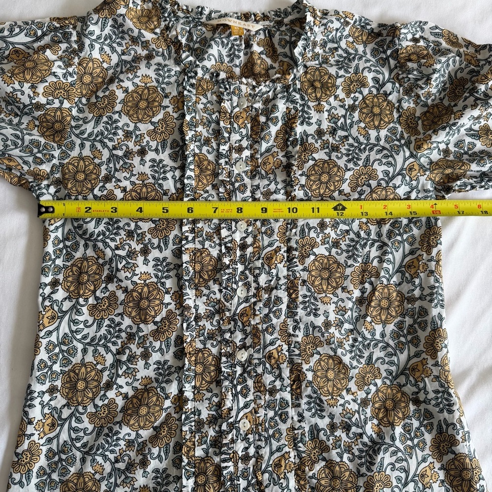 Downeast Boho Floral Print Puff Short Sleeve Button Down Blouse Top Cottagecore - Picture 10 of 11